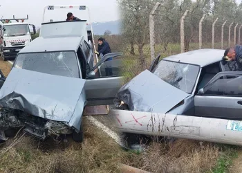 Bursa’da otomobil elektrik direğine çarparak durabildi