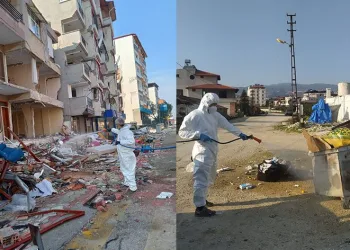 Deprem bölgesinde ilaçlama devam ediyor