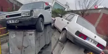Park eden sürücüye sinirlendi arabasını çöpe attı