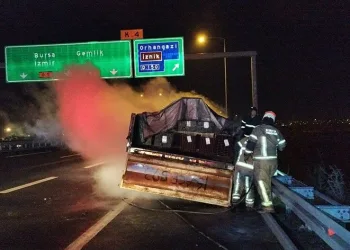 Seyir halindeki tırın dorsesi alev aldı