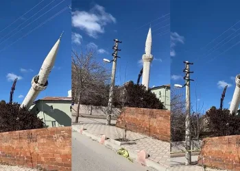 Hasar alan minarelerin yıkımı sürüyor