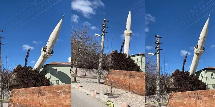 Hasar alan minarelerin yıkımı sürüyor