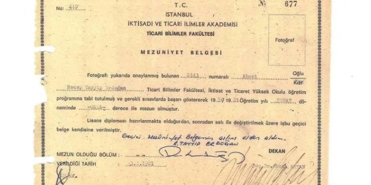 Cumhurbaşkanı Erdoğan’ın üniversite diploması