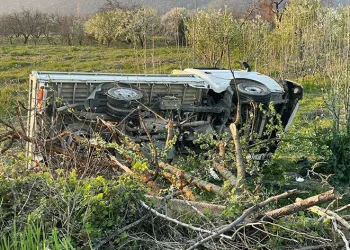 Bursa’da kontrolden çıkan kamyonet şarampole uçtu