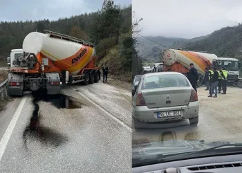 Makaslayan tır yolu trafiğe kapattı
