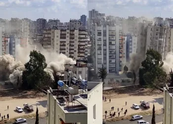 14 katlı bina kontrollü şekilde yıkıldı