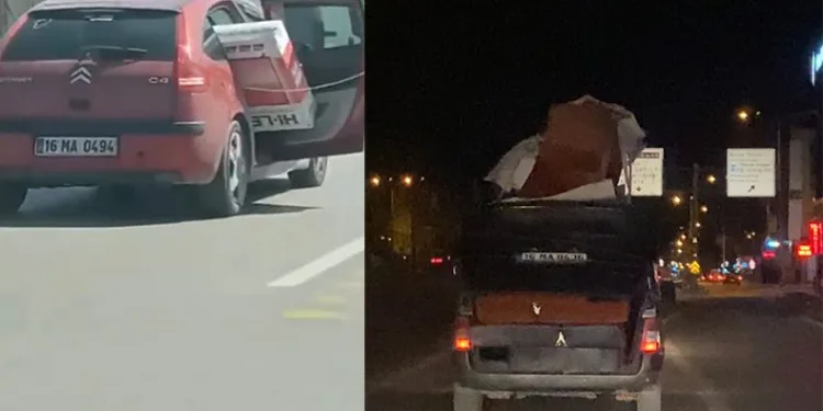 Trafikteki tehlikeli taşımacılık kamerada