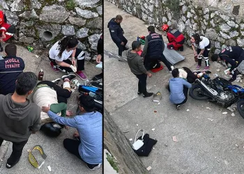Motosiklet sürücüsü su kanalına uçtu