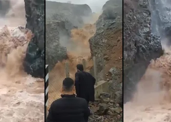 Şiddetli yağış sonrası şelale taştı