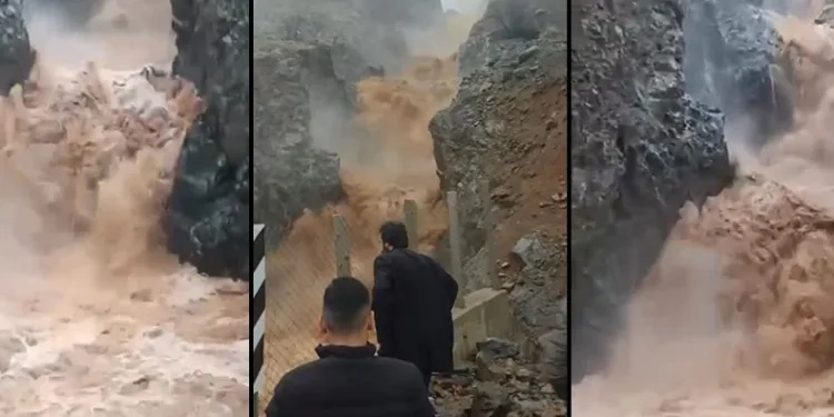 Şiddetli yağış sonrası şelale taştı