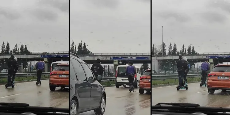 Bursa’da gençlerin tehlikeli scooter yolculuğu