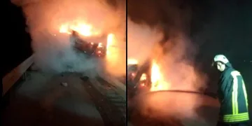 Kaçış rampasında tır yandı