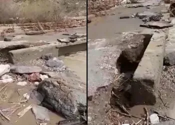 Sel suları köprüye zarar verdi