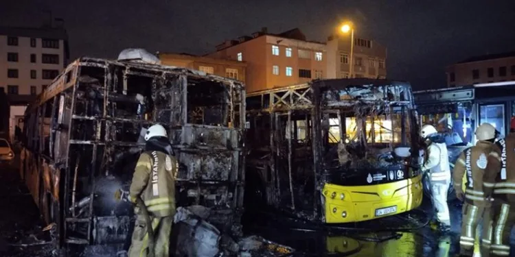 Park halindeki 3 otobüs alev aldı