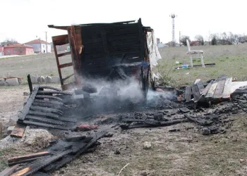 Yangın çıkan güvercin kulübesi küle döndü