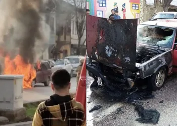 Otomobil alev alev yandı