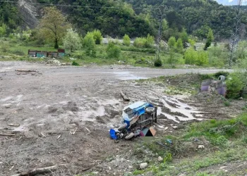 Tarım aracı dere yatağına devrildi