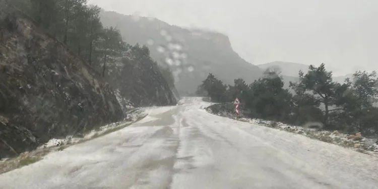 Dolu köyler arası bağlantı yolunu beyaza bürüdü