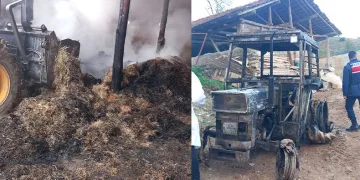 Traktörde çıkan yangın samanlığı da yaktı