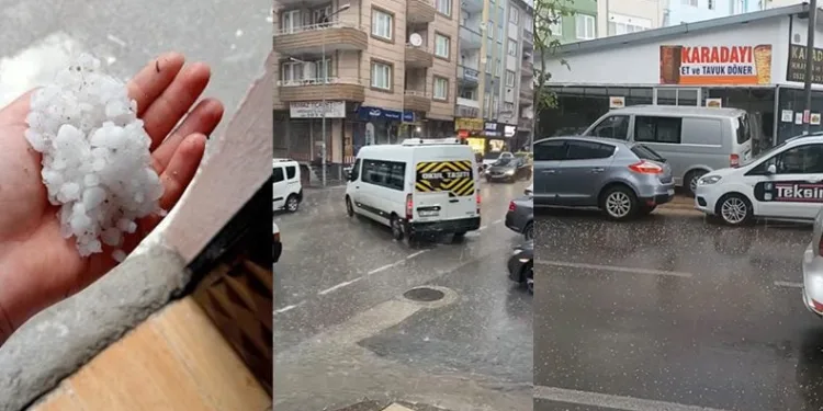 Bursa’da aniden bastıran dolu ve sağanak yağış