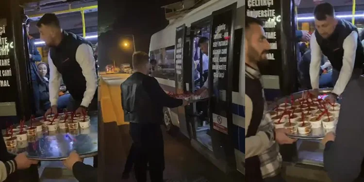 Otobüsleri durdurup yolculara helva ikram ettiler