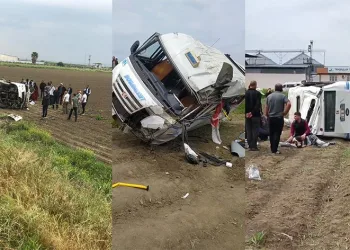 Minibüs ile kamyon çarpıştı