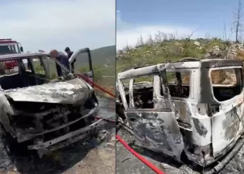 Dağ başında yanan araç küle döndü