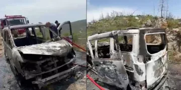 Dağ başında yanan araç küle döndü
