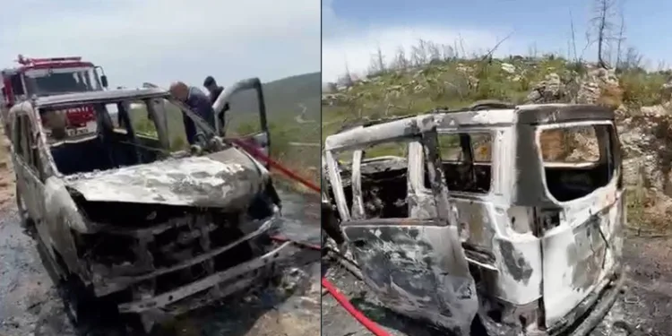 Dağ başında yanan araç küle döndü