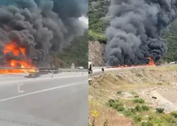 Boya yüklü tır alev alev yandı