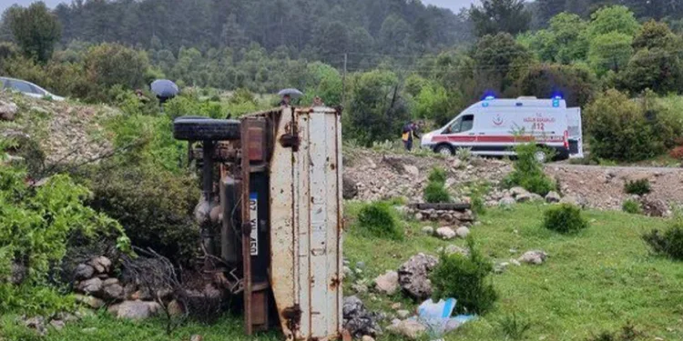 Kamyonet şarampole yuvarlandı