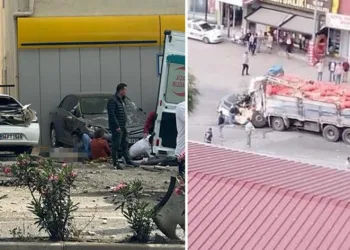 Freni patlayan kamyon araçlara daldı