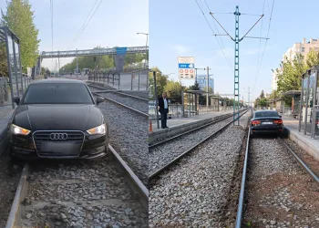 Tramvay yoluna giren sürücü alkollü çıktı