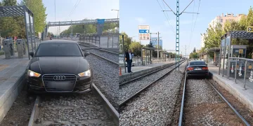 Tramvay yoluna giren sürücü alkollü çıktı