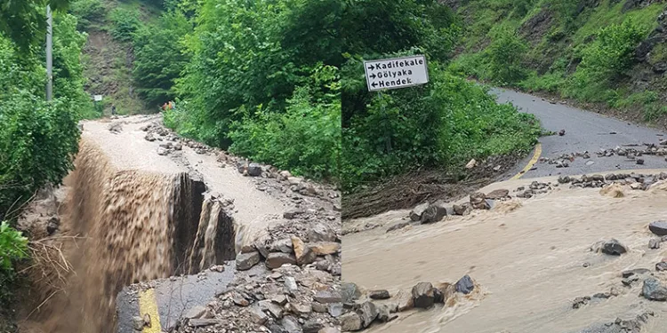 Şiddetli yağmur yolu çökertti