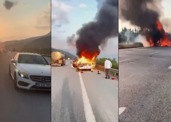 Bursa’da seyir halindeki araçlar alev topuna döndü