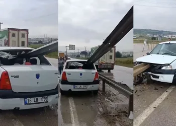 Bursa’da otomobil bariyerlere ok gibi saplandı