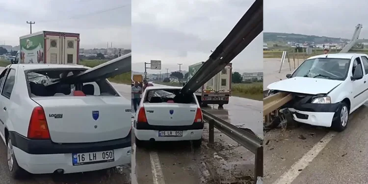 Bursa’da otomobil bariyerlere ok gibi saplandı