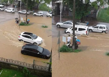 Tatil bölgesi sağanak yağışa teslim oldu