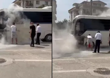 İşçi servisi yanmaktan son anda kurtuldu