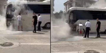 İşçi servisi yanmaktan son anda kurtuldu