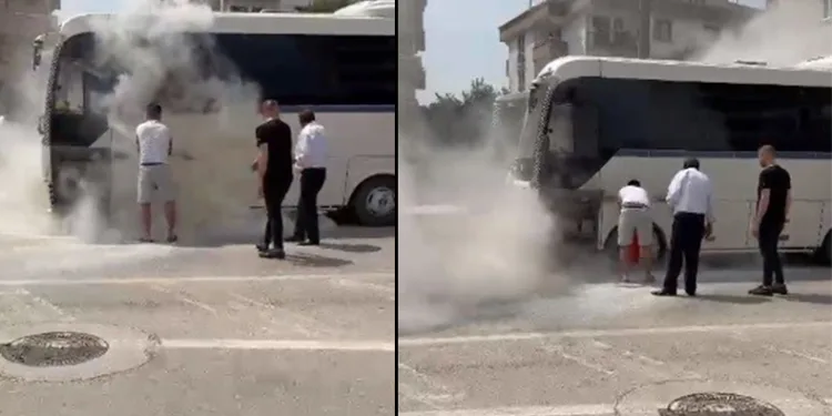 İşçi servisi yanmaktan son anda kurtuldu