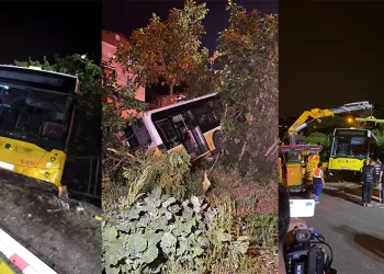 Freni boşalan otobüs bir evin bahçesine düştü