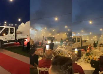 İlaçlama aracı gelin ve damattan önce geçti