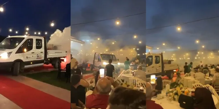 İlaçlama aracı gelin ve damattan önce geçti