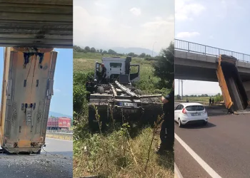 Damperi açık olarak üst geçide takıldı sonra şarampole uçtu
