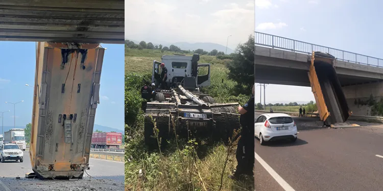 Damperi açık olarak üst geçide takıldı sonra şarampole uçtu