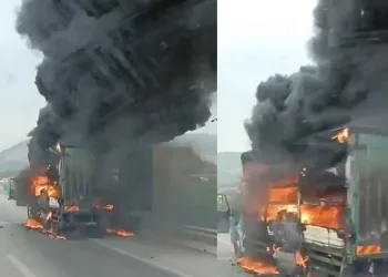 Seyir halindeki kamyonet alev alev yandı