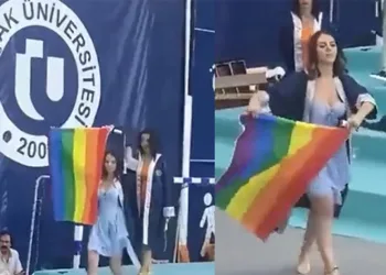Mezuniyet Töreninde LGBT Bayrağı Açtı