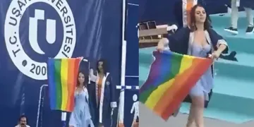 Mezuniyet Töreninde LGBT Bayrağı Açtı
